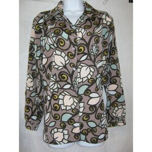 Vintage 80's Maygene Shirt Size Medium Top Bold Floral Print ~ Tab Sleeve